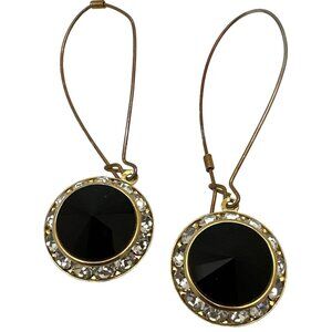 Vintage Timeless Elegant Black Crystal Drop Earrings Round Rhinestone Whimsy